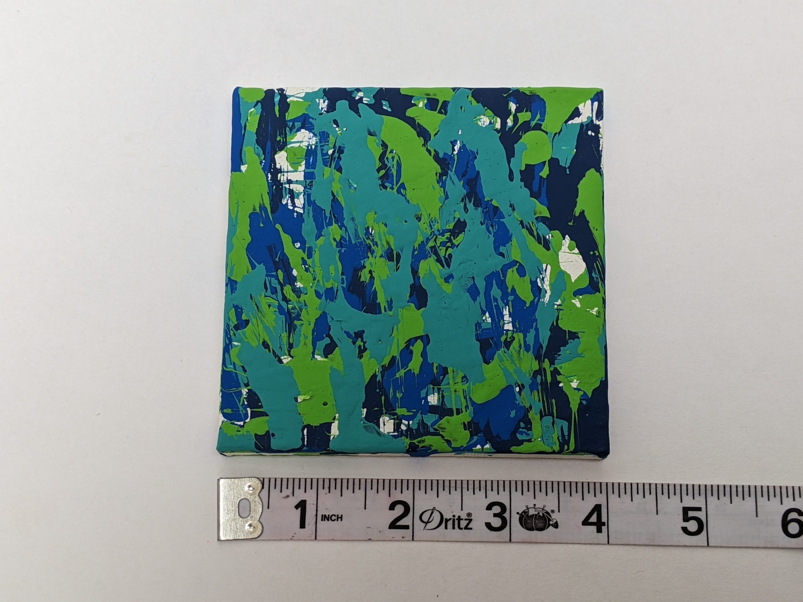 Ready to Ship 4x4 Blue, Navy, Teal, Green Guinea Pig Painting by Skittles - Image 3