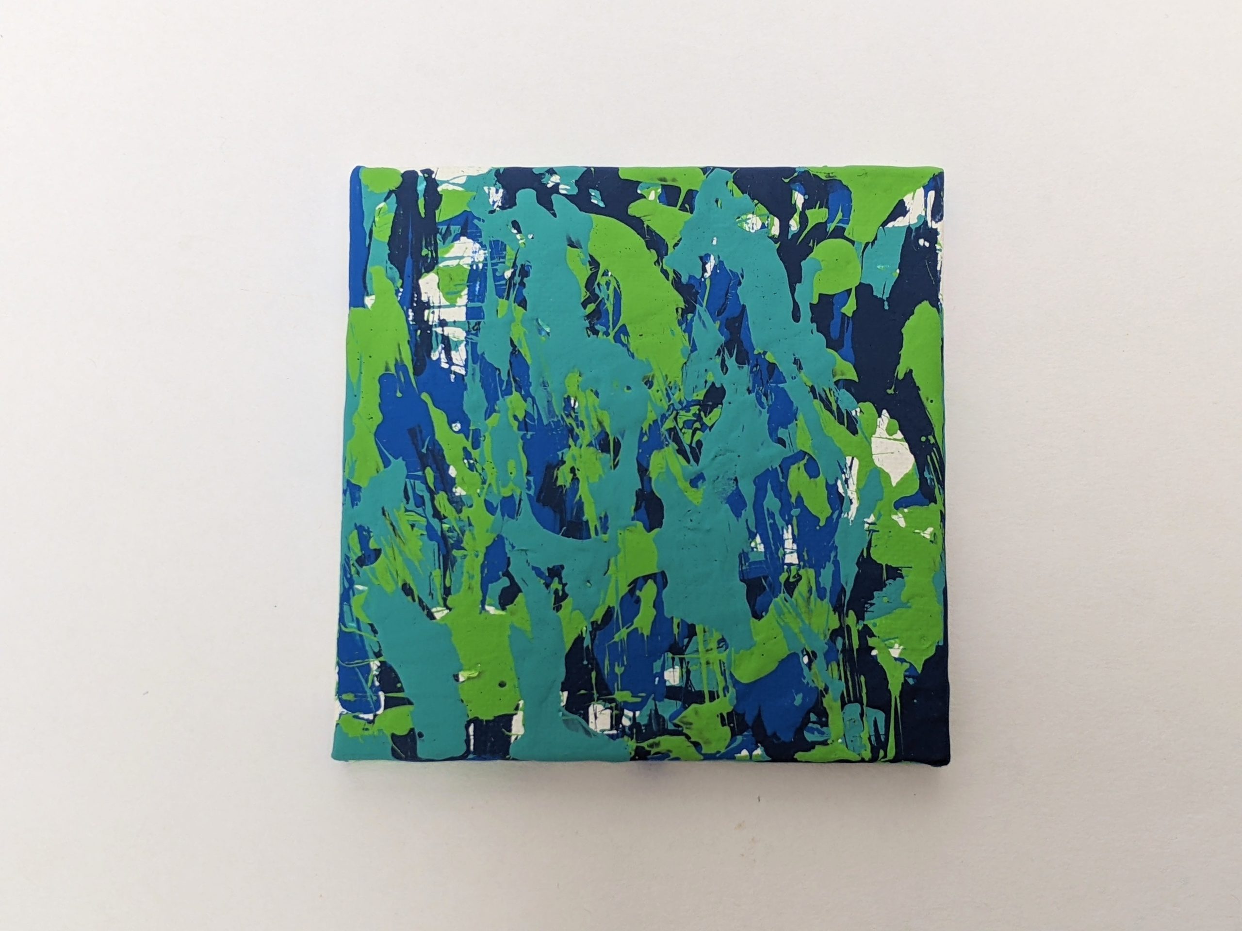 Ready to Ship 4x4 Blue, Navy, Teal, Green Guinea Pig Painting by Skittles - Image 2