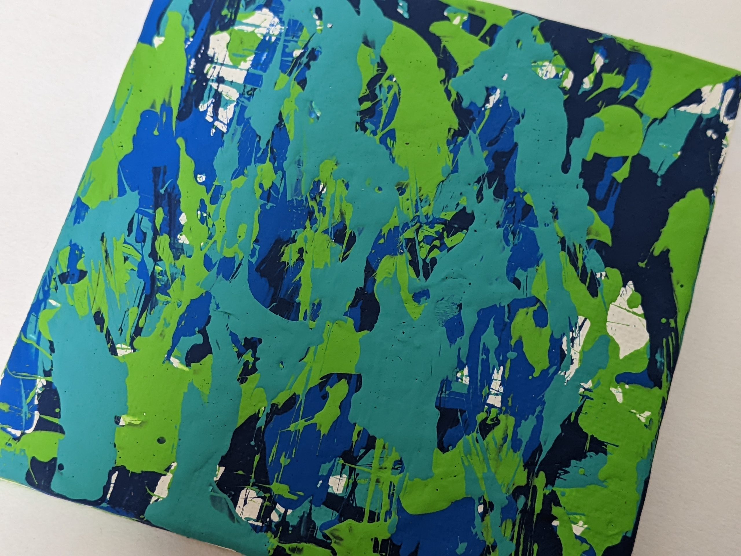 Ready to Ship 4x4 Blue, Navy, Teal, Green Guinea Pig Painting by Skittles - Image 4